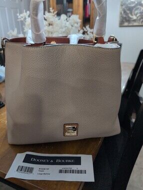Dooney & Bourke Large Barlow Taupe Leather Tote Satchel Bag NWT R1039 Tp